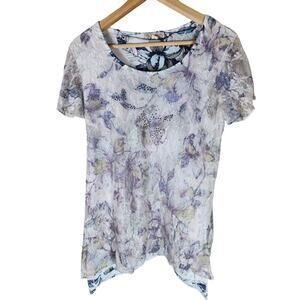 DB ESTABLISHED 1962 Women's Lavender Floral Lace Layered Look Top SZ S